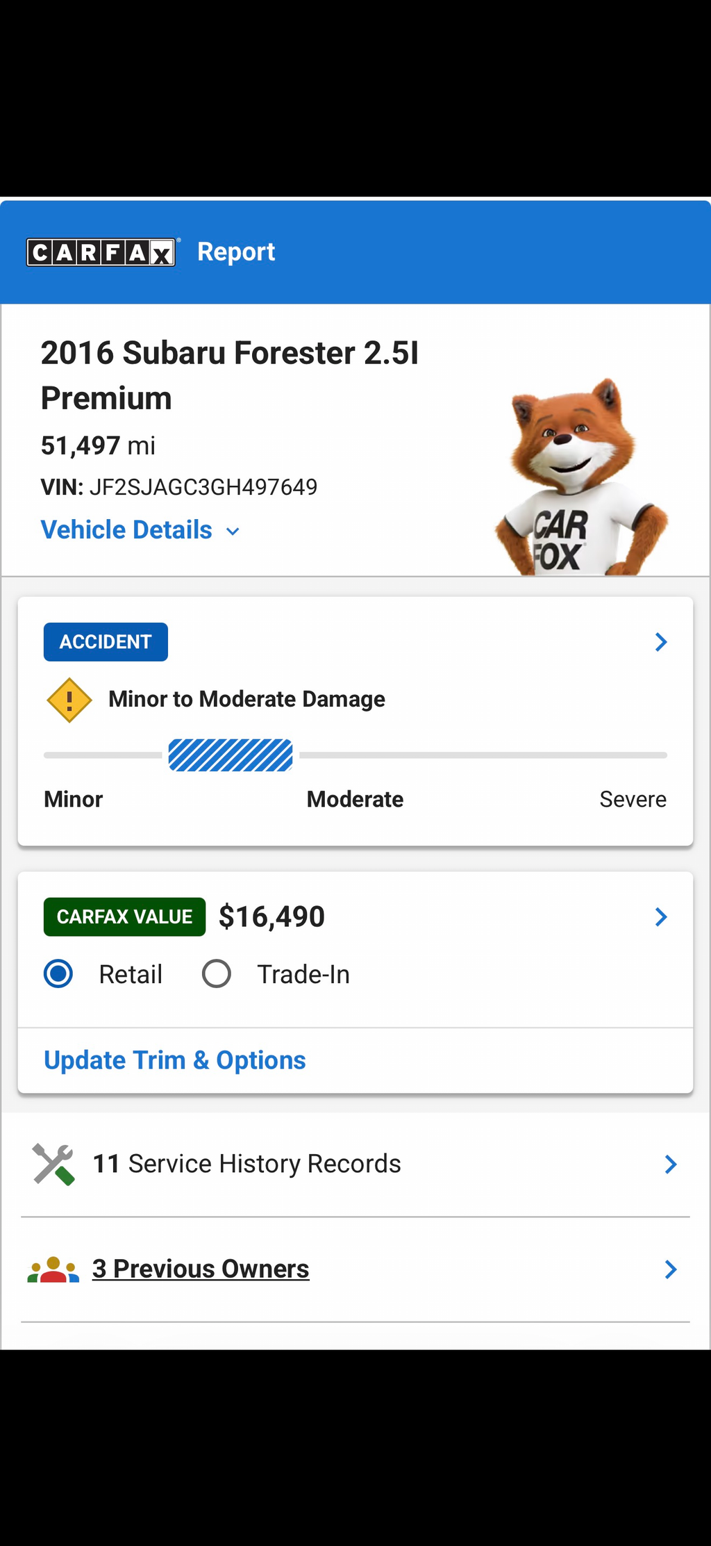 2016 Subaru forester premium 51,000 miles