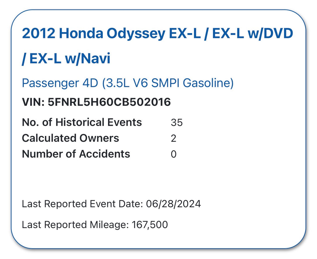 2012 Honda Oddysey EX-L navigation RES
